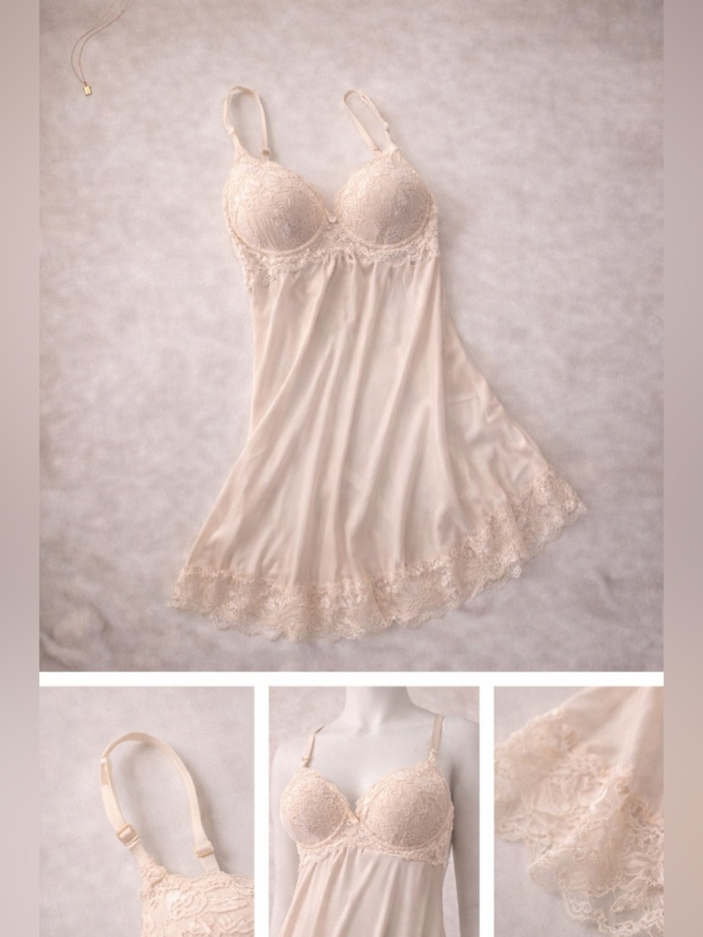 Envy Lace Trim Chemise in Soft Cream night gown